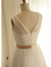 Deep V Pleats Tulle Short Wedding Dress